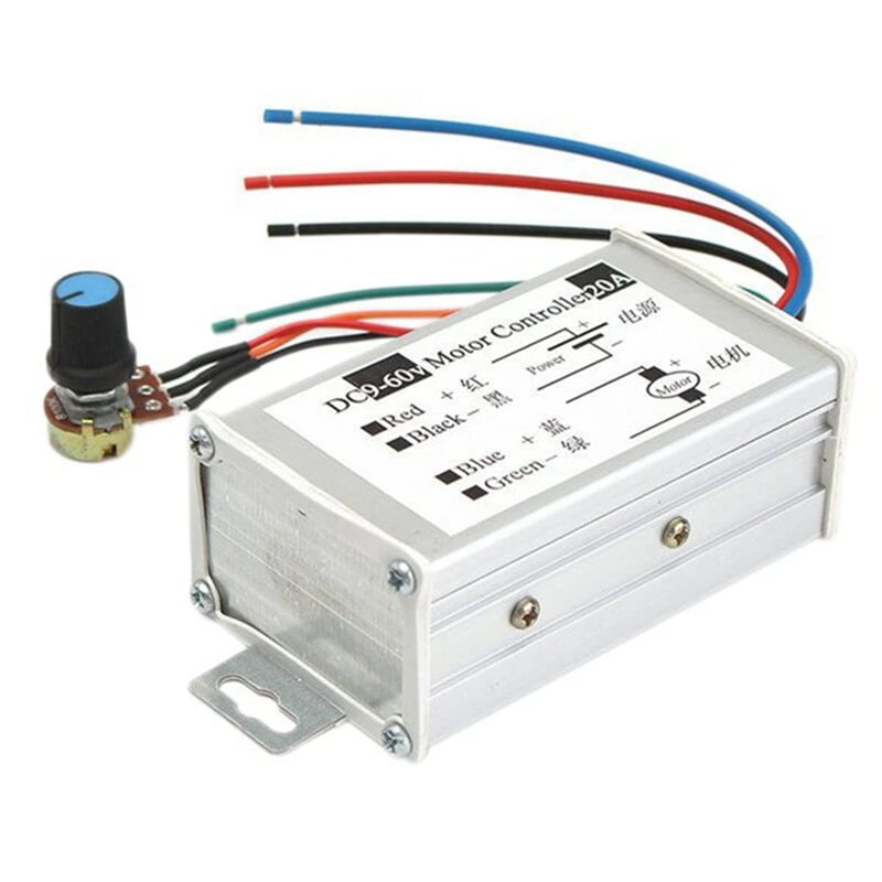 Регулятор скорости двигателя DC9V 12V 24V 48V 60V 20A ШИМ-регулятор Драйвер регулятора 0-1200W
