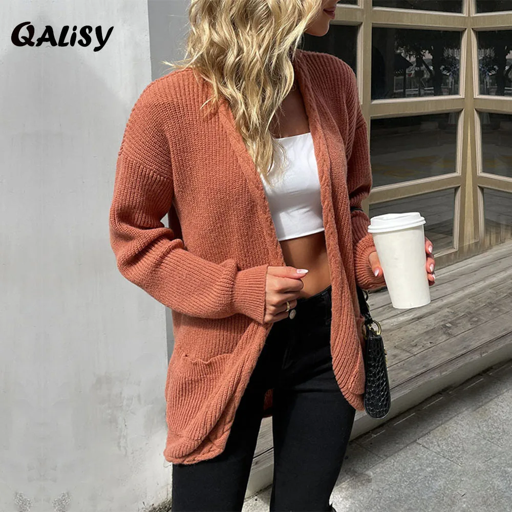 

Осенне-зимний женский кардиган, свитер, новое длинное пальто, Женский утепленный кардиган, свитер, вязаное пальто, женская уличная одежда