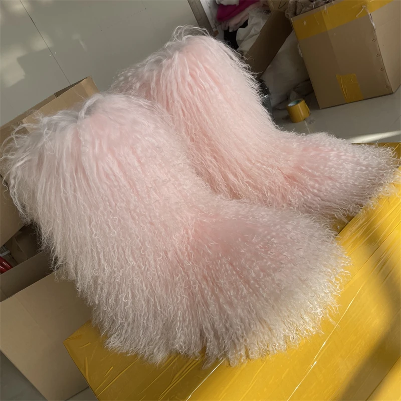 Зимние сапоги из натурального овечьего меха новинка теплый модный стиль высокое