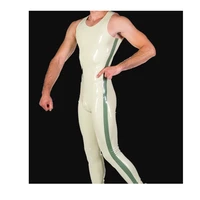 men latex catsuit rubber bodysuit fetish white with army green