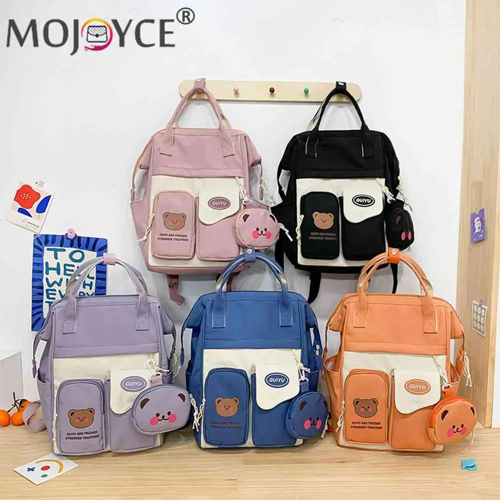 

Woman Backpack with Purse College Student Rucksack Fashion Large Capacity Nylon Multi-Pockets Japanese Style for Teenage Girls