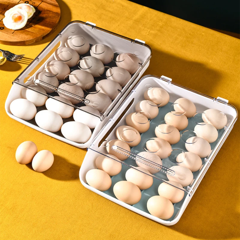 

New Automatic Rolling Egg Box Kitchen Items Refrigerator Storage Organizer Household Transparent Drawer Tray Space Saver