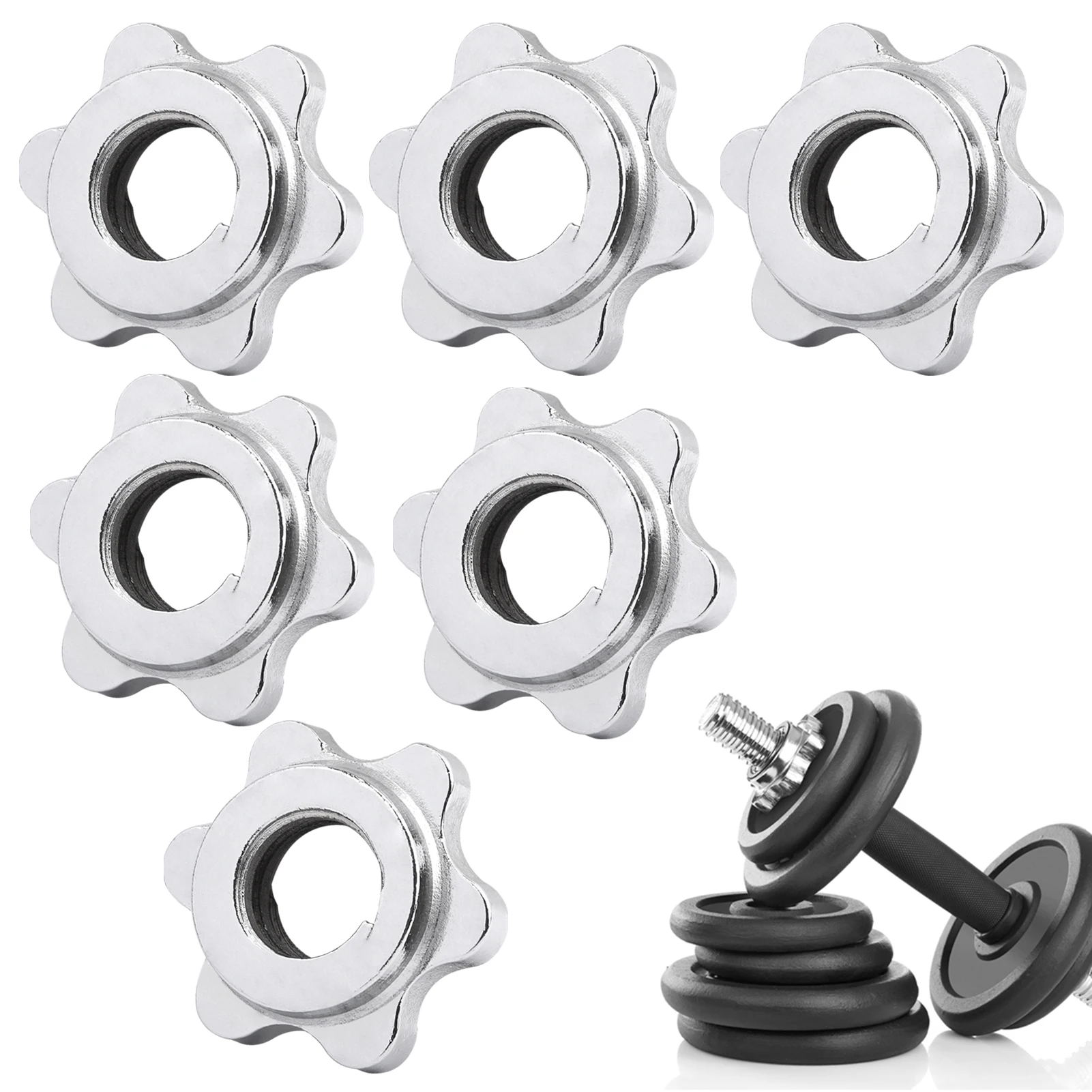 

6pcs 25mm Hex Nut Cap Fixed Spin Lock Collar Anti Slip Safety Fitness Barbell Dumbbell Weight Training Accessories Exercise