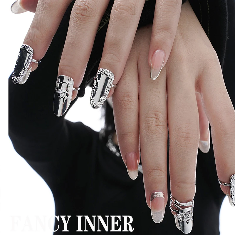 

Женское кольцо для ногтей, серебристое металлическое кольцо серебристого цвета в виде цветка, звезды, лозы, глянцевое кольцо в стиле панк, р...