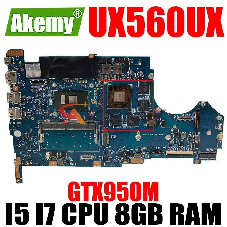 

UX560UX original Mainboard I5 I7 CPU 8GB RAM GTX950M GPU for ASUS UX560U UX560UQK UX560UQ Q534U Q534UX Q534UQ Laptop Motherboard