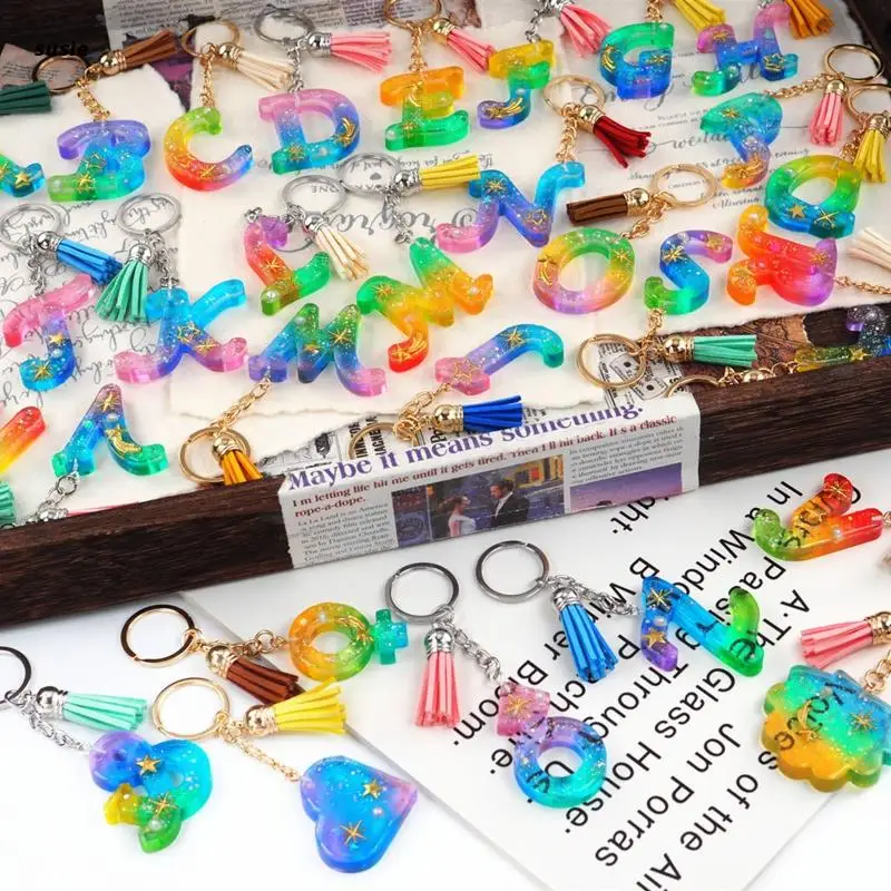 

X7YA Alphabet Resin Keychain Mold Kit Letter Epoxy Resin Casting Molds Keychain Kit