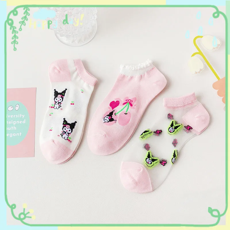 

Cartoon Sanrioed girl heart Kuromi socks summer wild combed cotton socks ins wind fashion thin boat socks exquisite small gifts