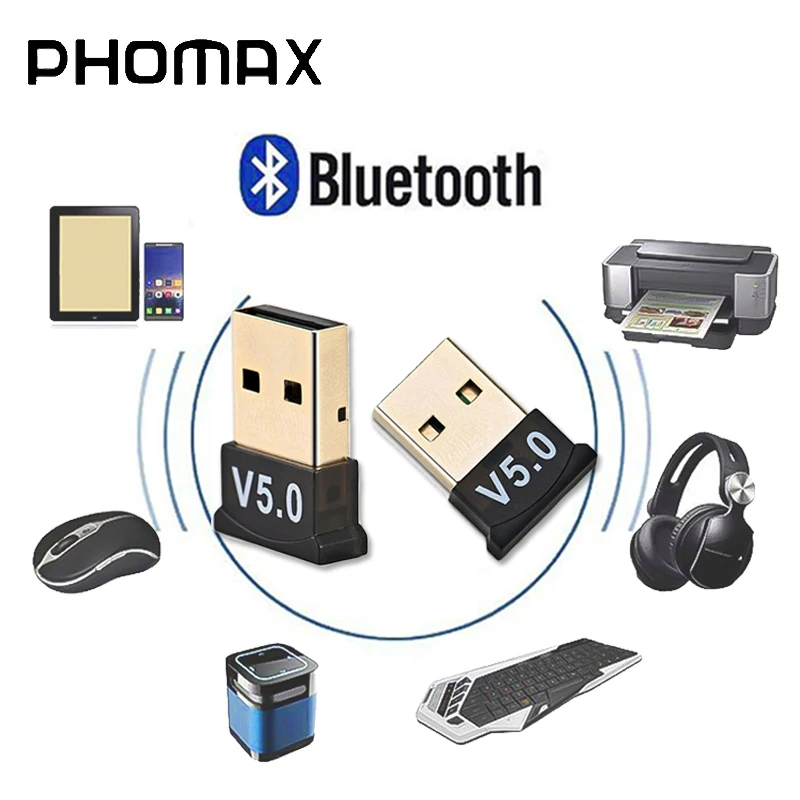 

PHOMAX Mini USB Bluetooth Adapter 5.0 Wireless Audio Receiver Transmitter For PC Laptops Windows System Mouse Keyboard Newest