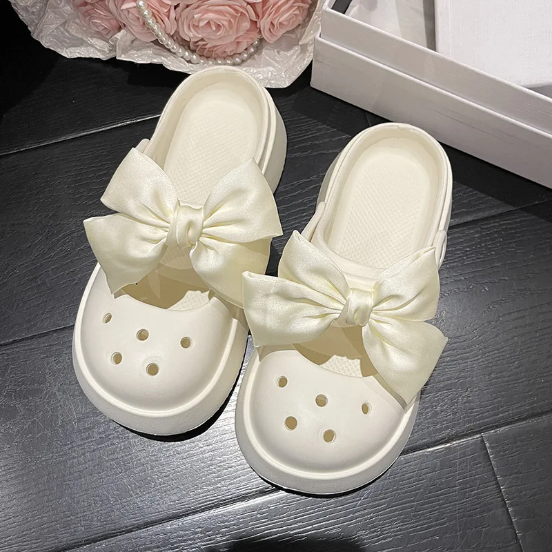 

Летние женские туфли с бантом на толстой подошве, новинка 2023, удобные мягкие дизайнерские Универсальные женские сандалии с противоскользящей подошвой
