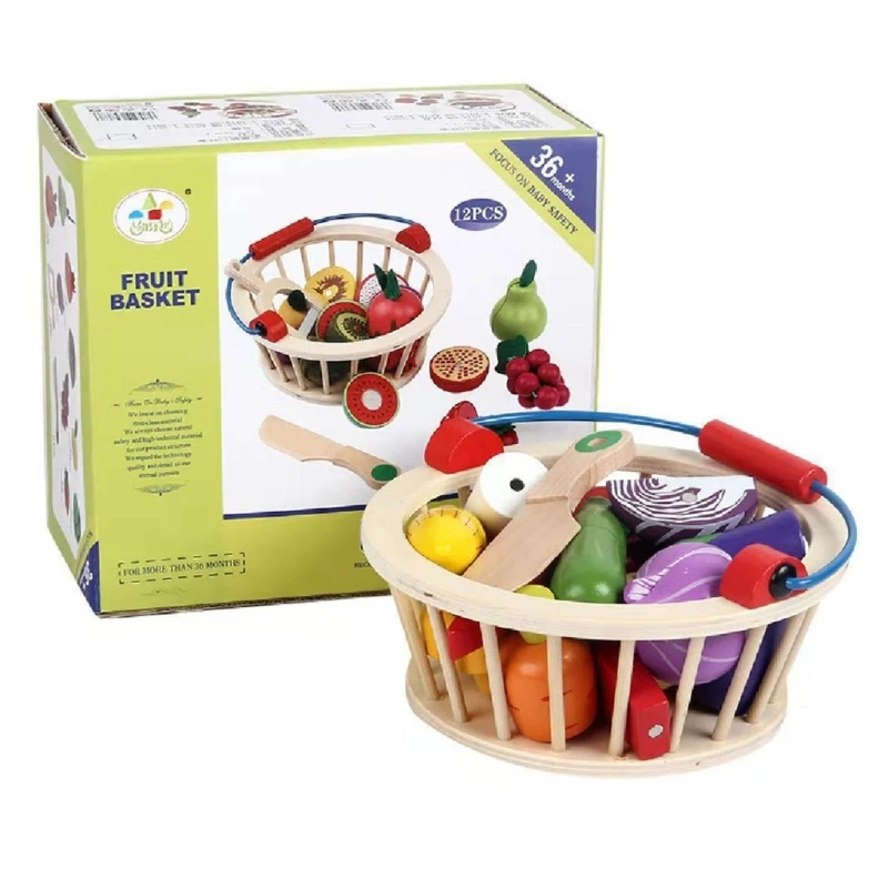 

H37A Realistic Vegetables / Fruits Model with Basket Educational Kitchen Pretend-Play