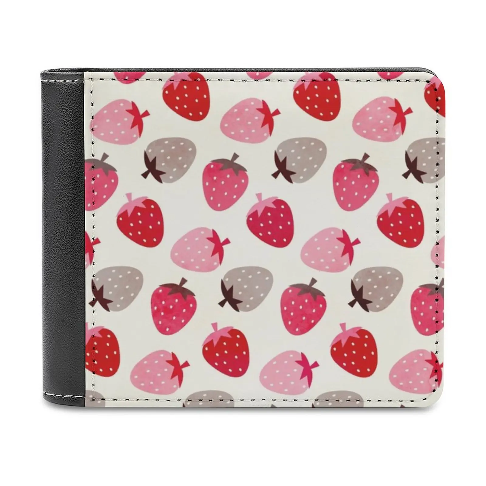 

Кошелек мужской кожаный с отделением для кредитных карт и клубничным рисунком