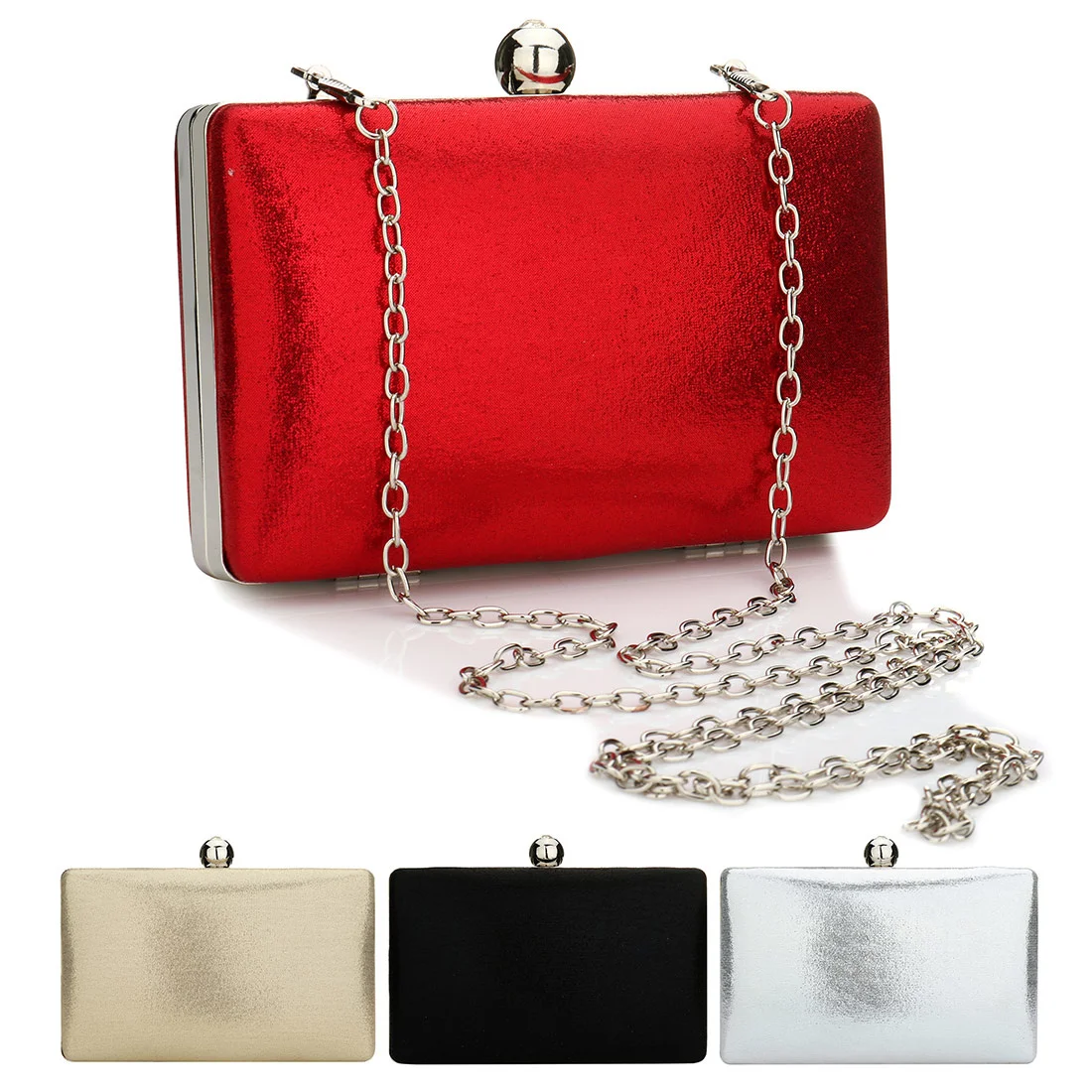 

Solid Elegant Leather Evening Bags Wedding Banquet Box Bag With Chain 2023 Party Shoulder Bags Ladies Red Rectangle Pouch