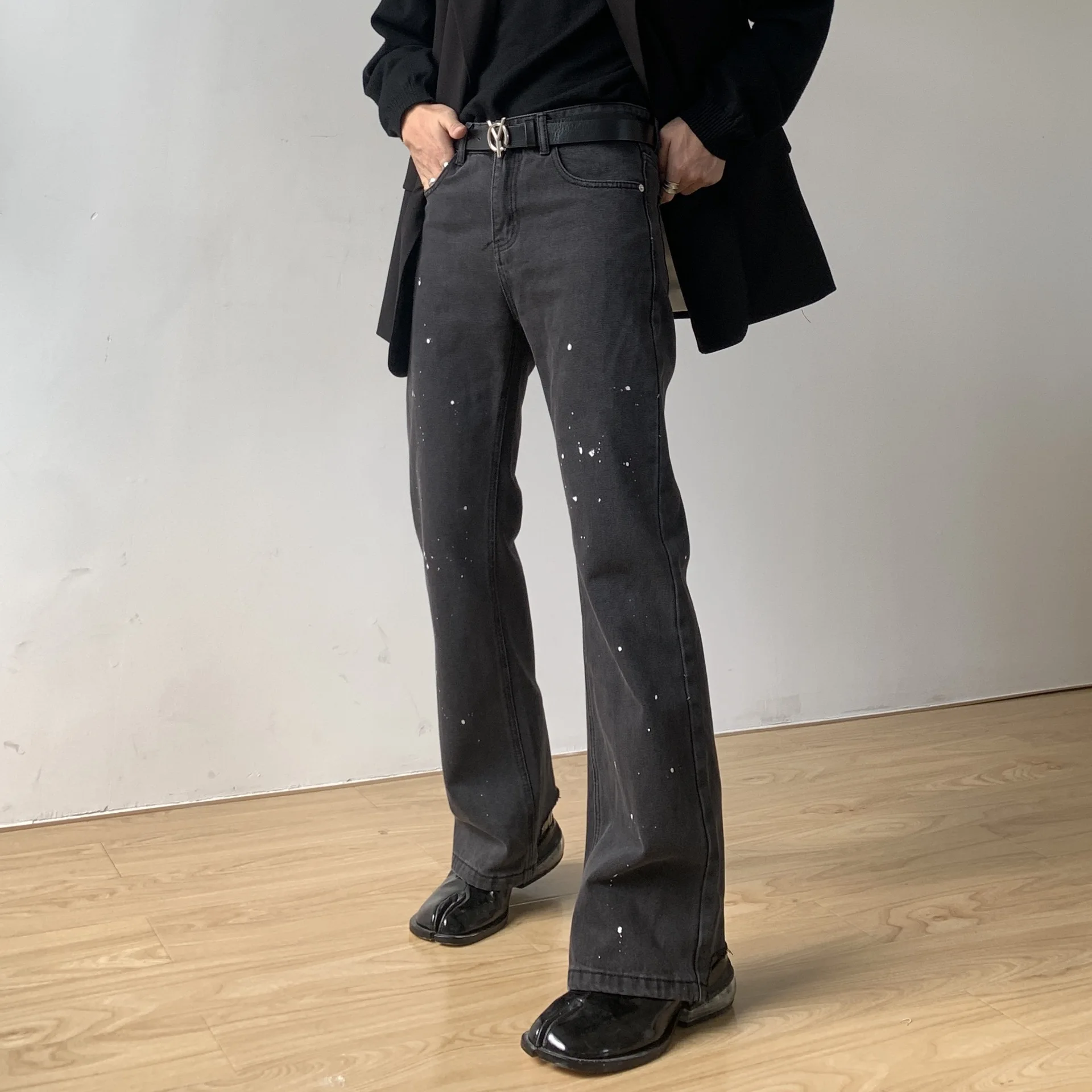 Retro Washed Korean Wave Men's Jeans Splash Ink Loose Straight Pants Trend Casual Versatile High Street Pants Jeans Y2k Jeans