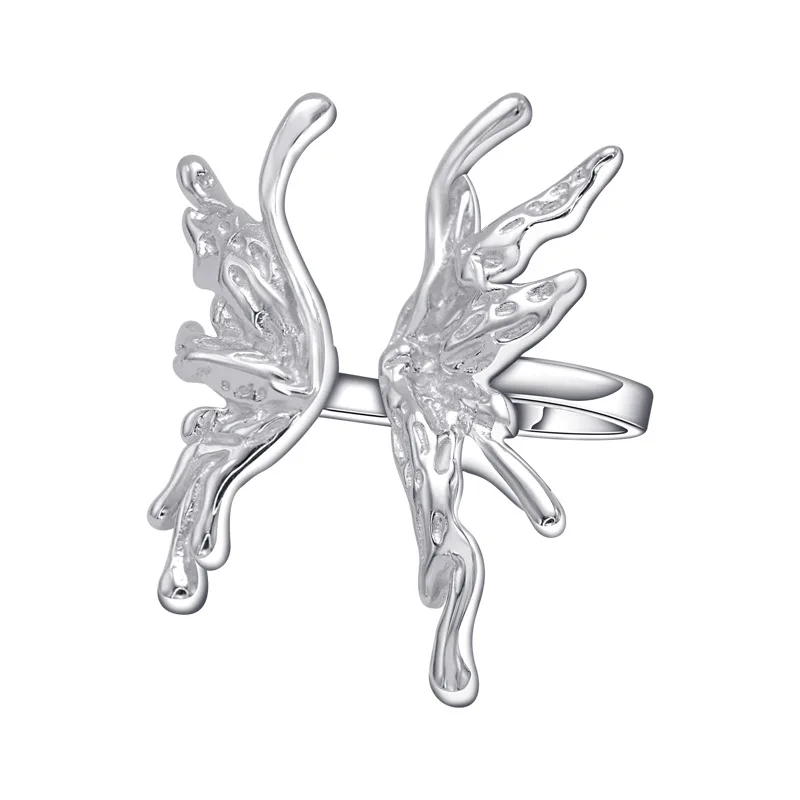 

Лидер продаж, женское Открытое кольцо из стерлингового серебра S925 с зеркальной текстурой в виде крыльев бабочки с небольшим дизайном