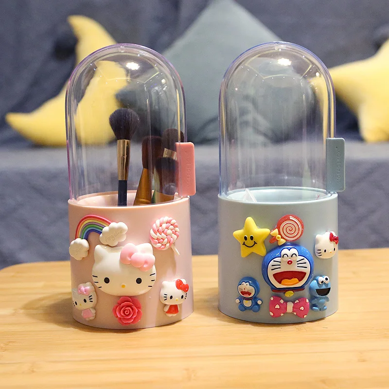 

Sanrio Cartoon Hello Kitty Makeup Brush Storage Box Transparent Dust Cosmetic Storage Cartridge with Pearl Birthday Gift