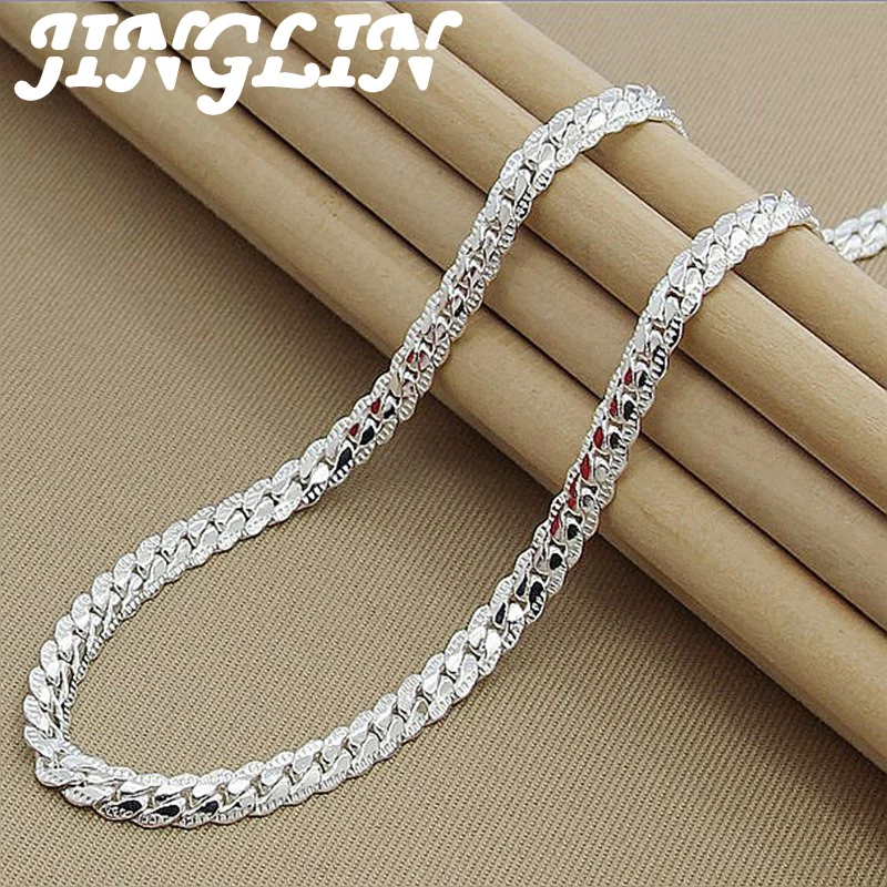 JINGLIN 925 Sterling Silver 6mm Full Sideways Necklace 8/18/20/22/24 Inch Chain For Woman Men Fashion Wedding Engagement Jewelry