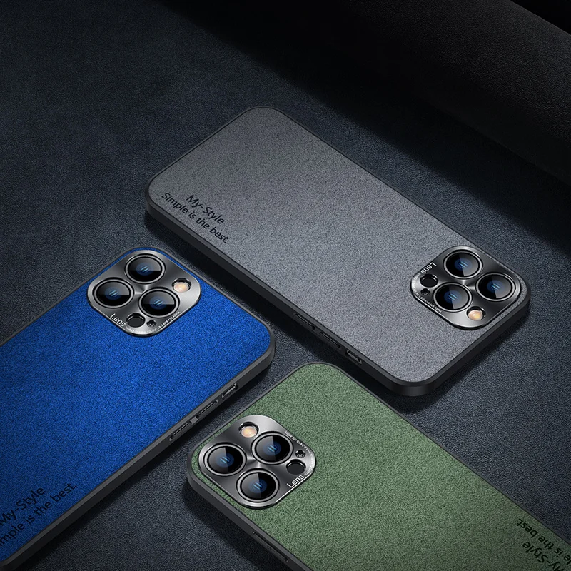 

Premium Suede Leather Case For iPhone 13 12 Pro Max Luxury Metal Camera Protection Soft Cover Anti-fingerprint