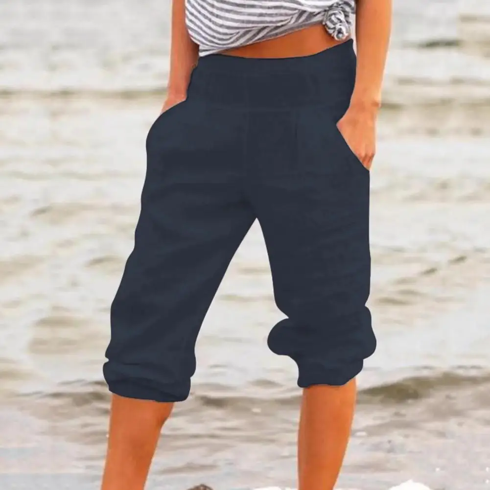 

Classic Capri Pants Lightweight Comfortable Leisure Pants Casual Simple Slant Pockets Mid-calf Pants