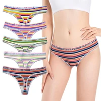 2pcs colorful stripes panties women cotton seamless g string sexy lingerie panties thongs female letter low waist underwear