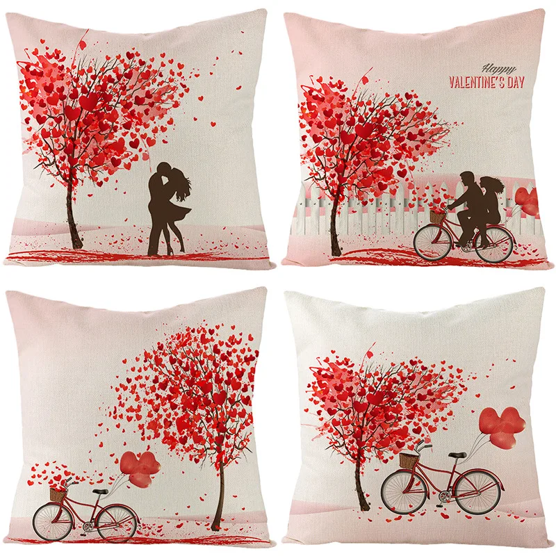 

2023 Valentine's Day Pillowcase Home Decor Cushion Cover 45*45cm Linen Pillow Covers Sofa Cushions Pillow Cases KD-0873