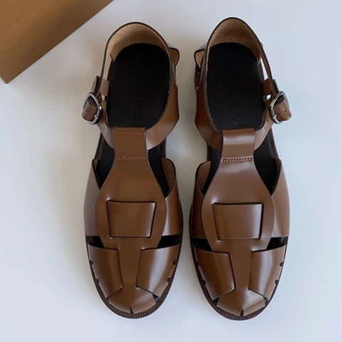 Новинка 2023, испанские нишевые Ретро Туфли Мэри Джейн IOO, женские кожаные сандалии на плоской подошве, ретро римские сандалии ручной работы, бесплатная доставка