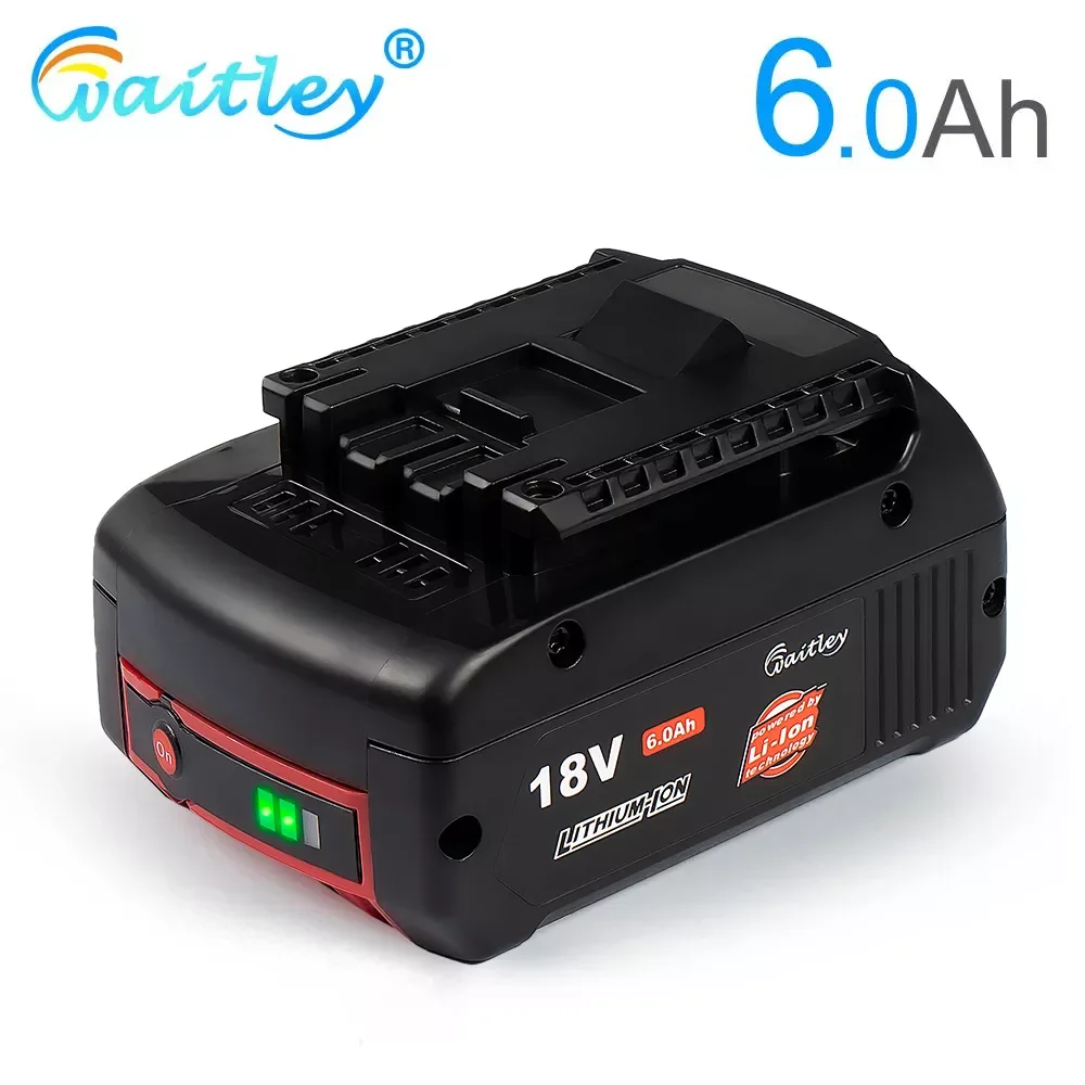 

NEW2023 Waitley 18V 6.0A Rechargeable Li-ion Battery For Bosch 18V Power tool Backup 6000mah Portable Replacement BAT609 Indicat