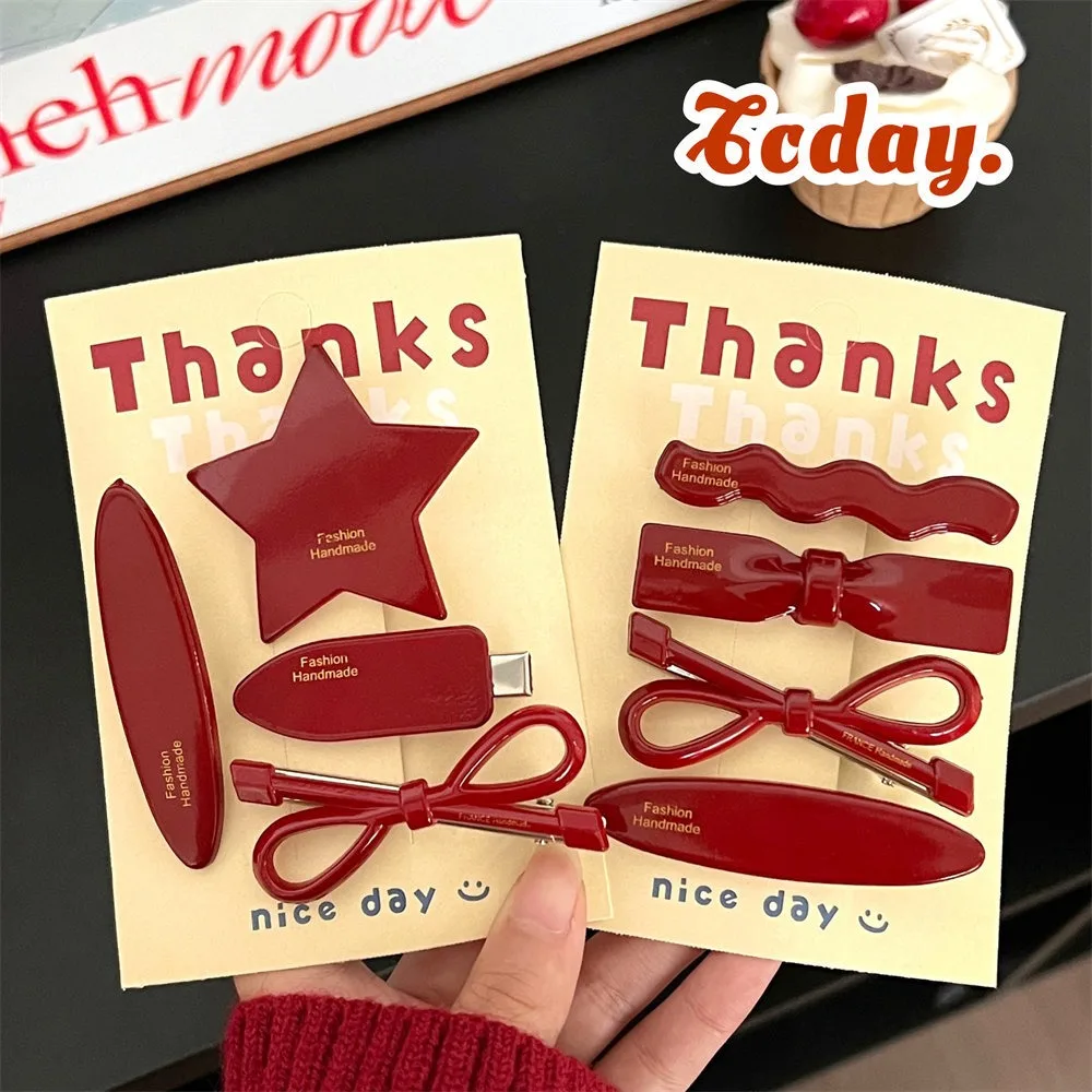 Новинка заколка для волос с бантом красная звезда зажим женский утиной кромкой