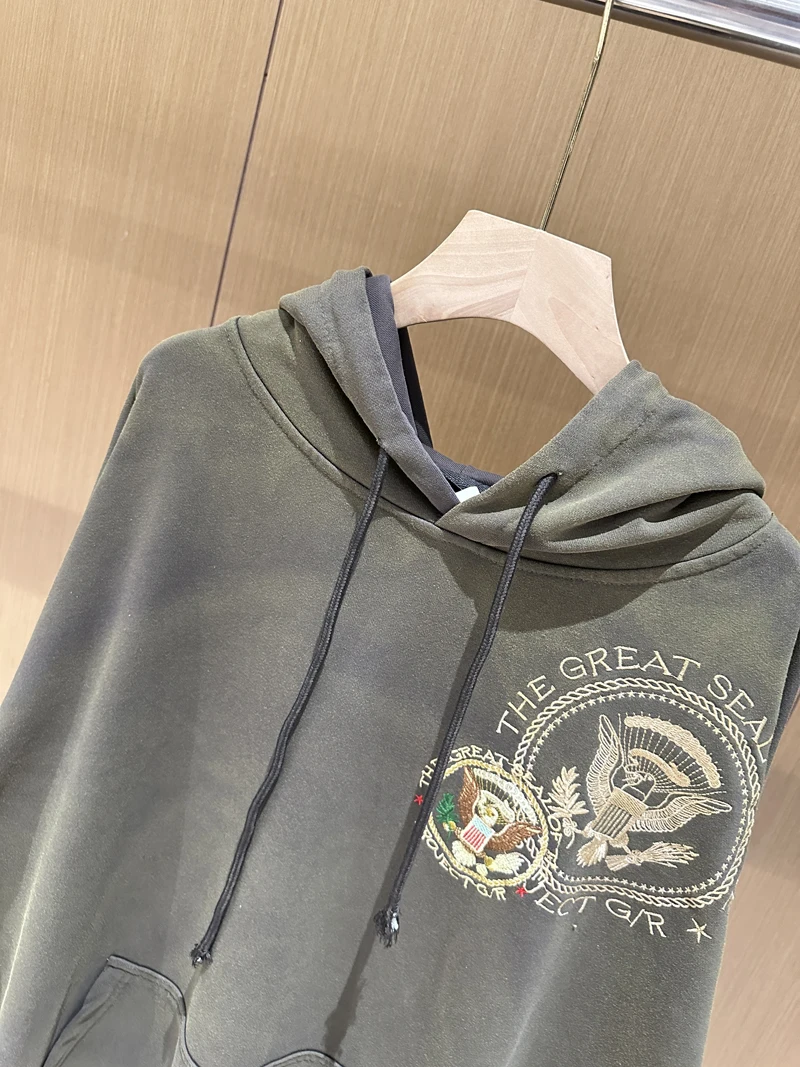 Оливково-зеленый Grailz Project вышитый значок потертый свитшот с распылителем