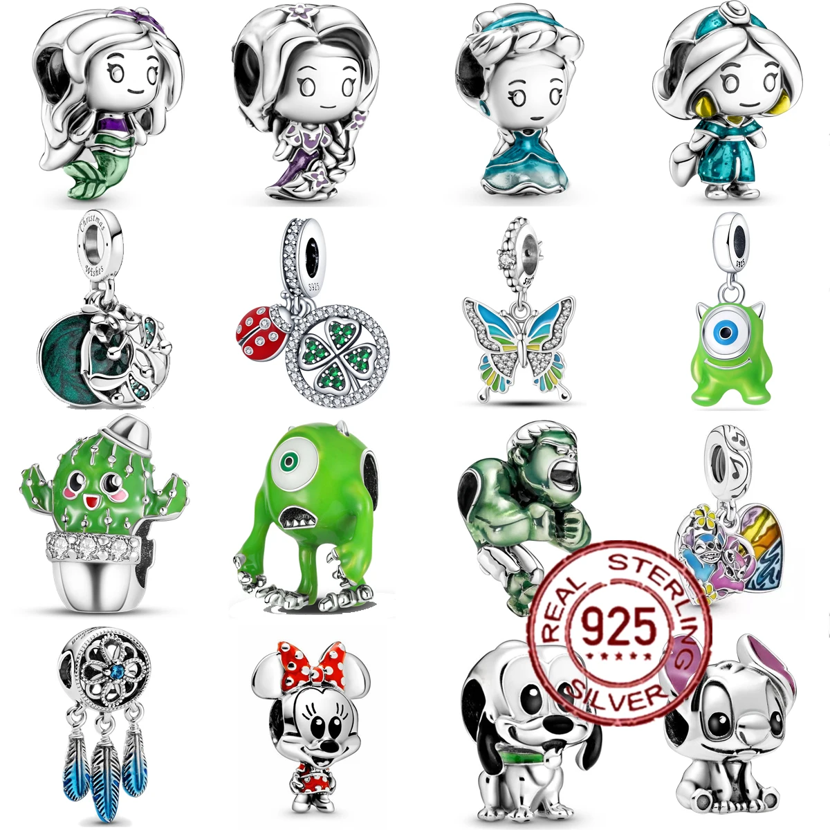 

925 Sterling Silver Green Series Flower Tree Pendant DIY fine beads Charms Fit Original Pandora Charm Bracelet Women Jewelry