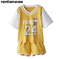 ton lion kids summer casual fashion all match cute girl suit 5 12 years old girls clothing set outfits