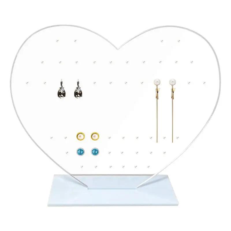 

Earring Holder Ear Studs Rack Heart Shaped Transparent Acrylic Jewelry Storage Organizer With 50 Holes Space Saving Stand For