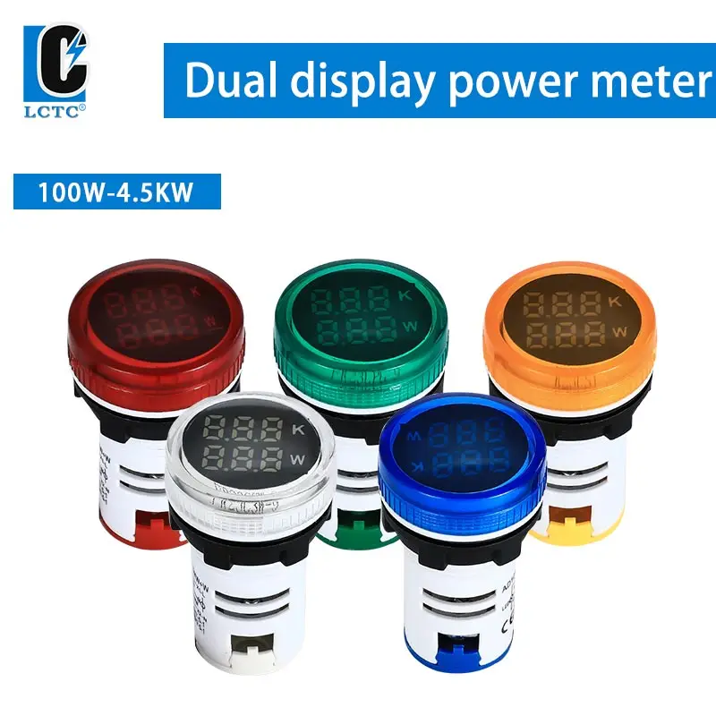 

22mm Dual Display Power Meter LED Digital Display Indicator AC KW Power Round Mini Signal Light Double Row Display
