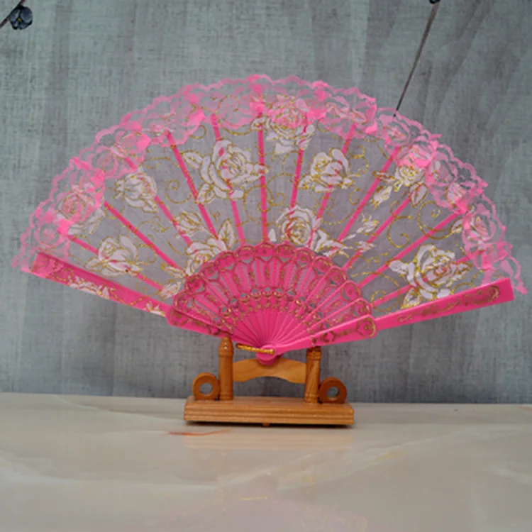 

7 Inch Chinese Style Craft Folding Fan Wing Chun Dance Fan Rose Lace Lace Fan Plastic Decorative Fan Wedding Fan