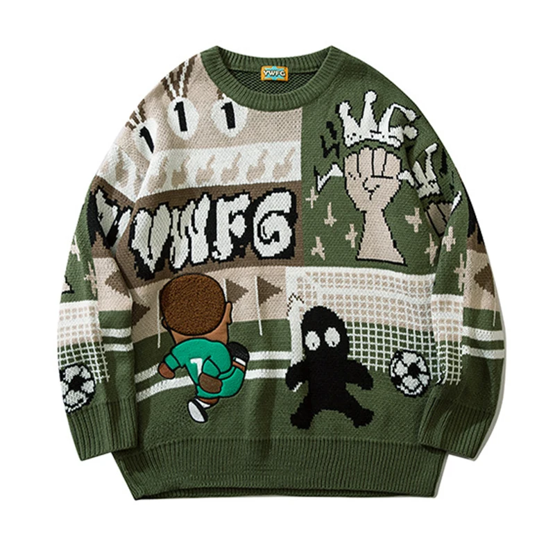

HOUZHOU Vintage Men's Knitted Sweater Men Pullover Male Hip Hop Green Couple Retro Japanese Streetwear Couple Harajuku Casual
