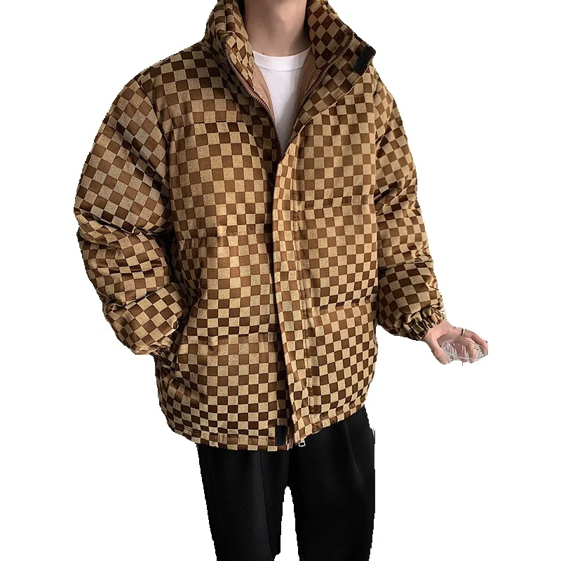 Winter Jacket Men Warm Fashion Casual Thickened Down Jacket Men Korean Loose Thick Plaid Short Coat Mens Parker Clothes M-2XL