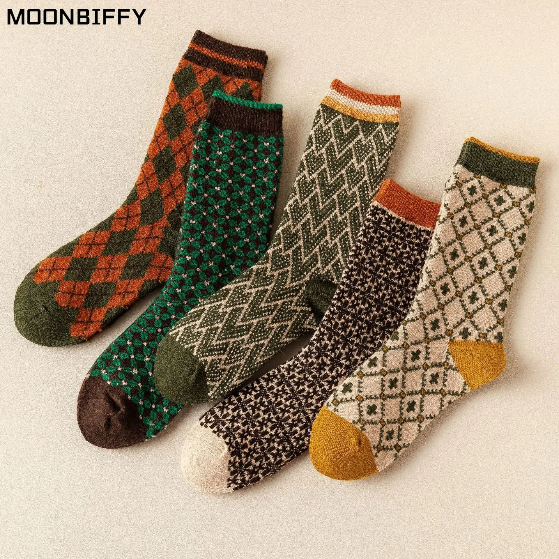 

Long Wool Socks Women Korean Style Fashion Winter Cold Resistance Keep Warm Sock Thick Geometric Patterns Luxury Socken Calze