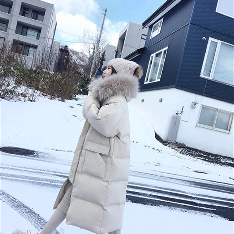 Winter Women's Thickened Long Coat Casual Loose Furry Hooded Solid Thick Warm Snow Coat Lengthened Fashion Trend Coat Women