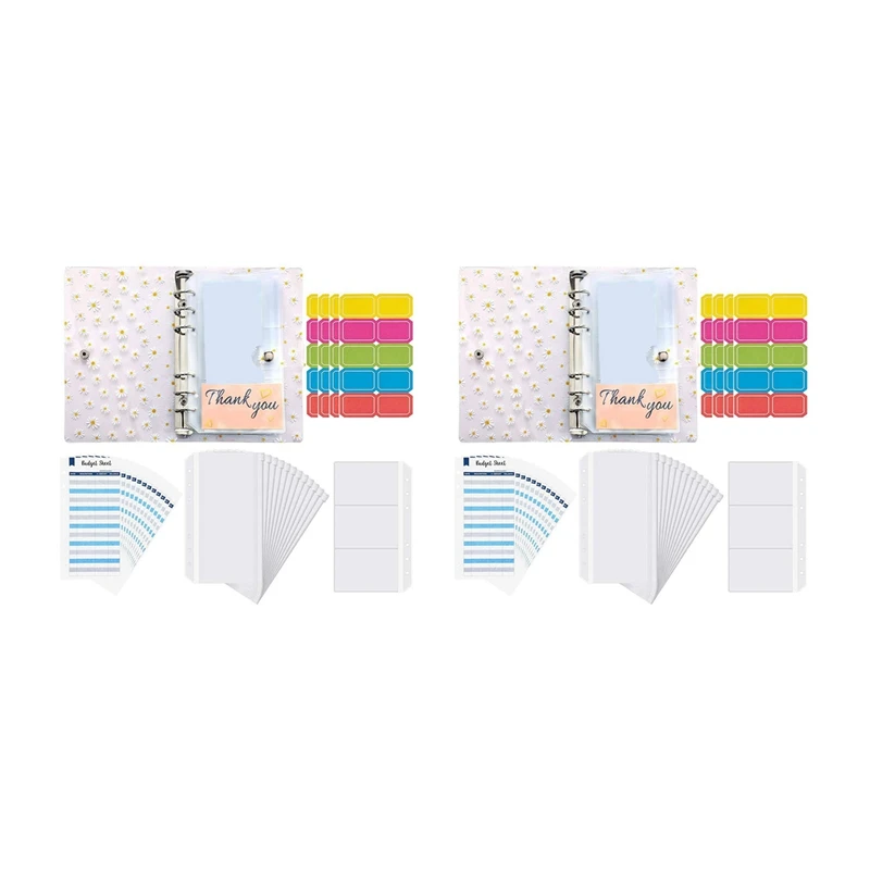

2X A6 Binder PVC Notebook Cover, Binder Budget Envelope System Budget Planner,Binder Pockets,Budget Sheets,Labels