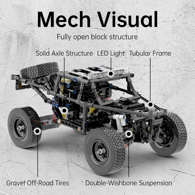 Фото Конструктор Ubricks RC Baja Trophy: внедорожный гоночный грузовик-вездеход на радиоуправлении, техническая модель автомобиля, подарок №3
