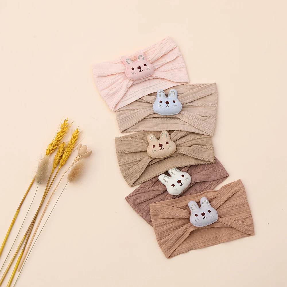 

20 Pcs/Lot,Fashion Cartoon Rabbit Nylon Headband Baby Natural Color Kid Girls Turban Head wraps Infant Toddler Hair Accessories