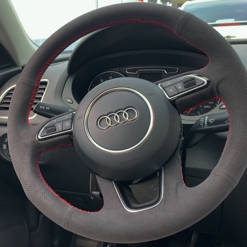 Фото Изготовленный на заказ чехол на руль из замши, 100% подходит для Audi Q3 (8U) 2011-2018 Q5 (8R) 2012-2017 Q7 (4L) 2011-2015 SQ5 Автомобильные аксессуары №1