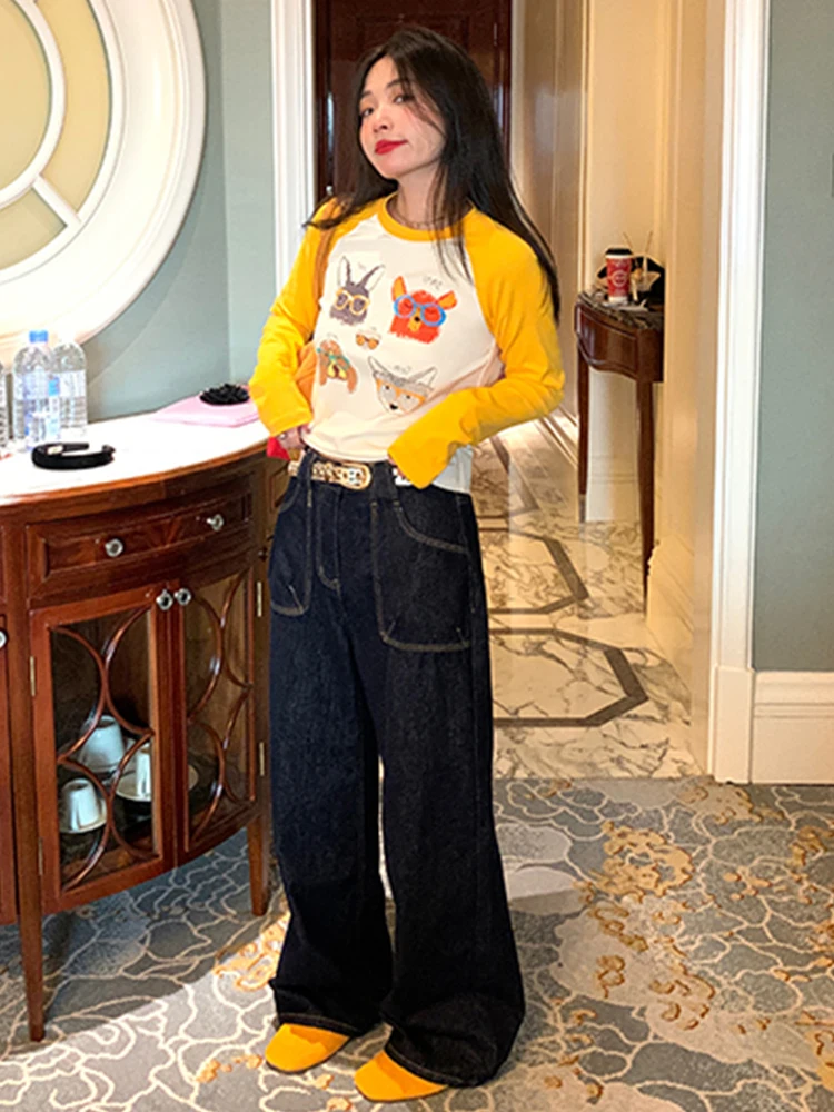 Рубашка с длинным рукавом реглан контрастного цвета Женская облегающая короткая