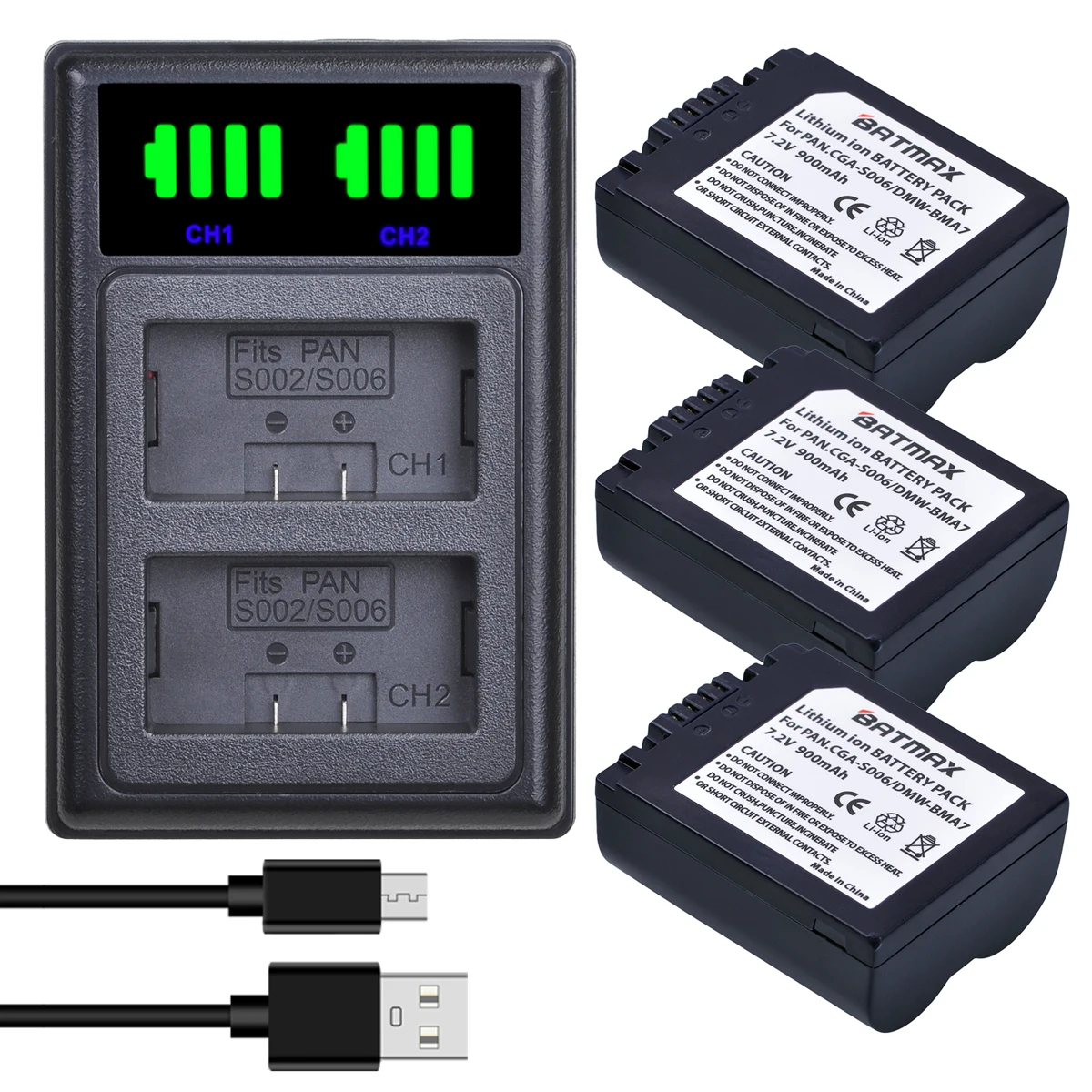 Фото Аккумулятор Batmax CGA-S006 DMW-BMA7 CGR S006E S006A + двойное зарядное устройство с LED-индикатором для Panasonic DMC-FZ7 FZ8 FZ18 FZ28 FZ30 FZ35 FZ38 FZ50 №2