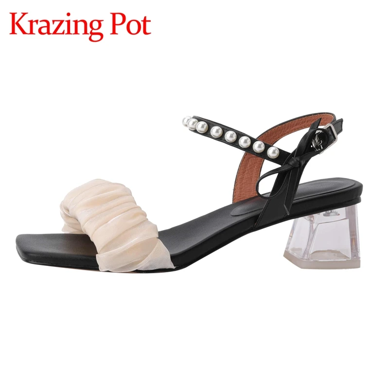 

Женские сандалии на высоком каблуке, с открытым носком и жемчугом