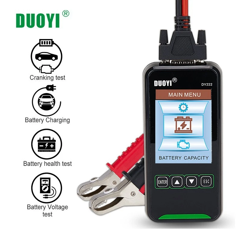 DUOYI DY222 Car Battery Tester 12V 24V Digital Automotive Analyzer 2000CCA Cranking Charging Tool