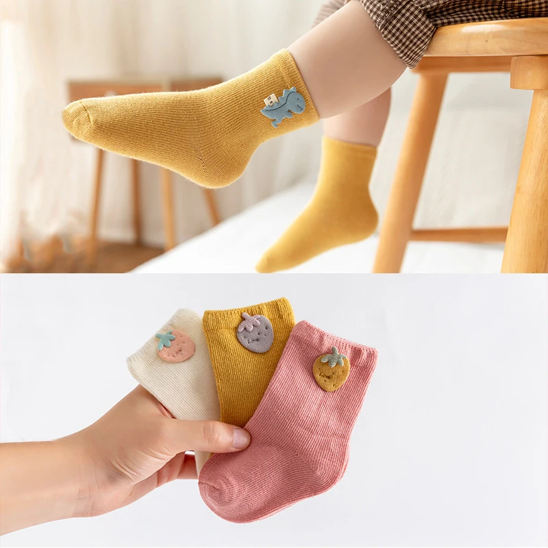 

3 Pairs Dinosaur Cartoon Baby Socks Cute Animal Soft Solid Color Cotton Newborn Boy Girl Socks Rabbit Toddler Crib Short Socks
