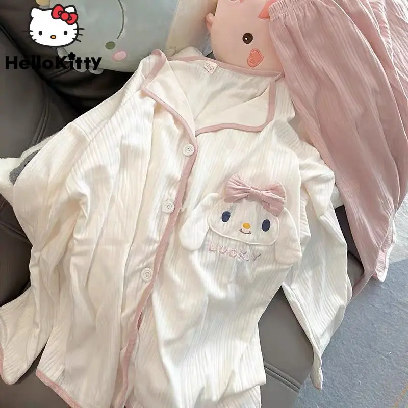 Sanrio Cinnamoroll Women's Pajamas Cartoon Cute 2023 new Ins Spring Long-sleeved Students Adult Cardigan Sleepwear  Pajamas Set