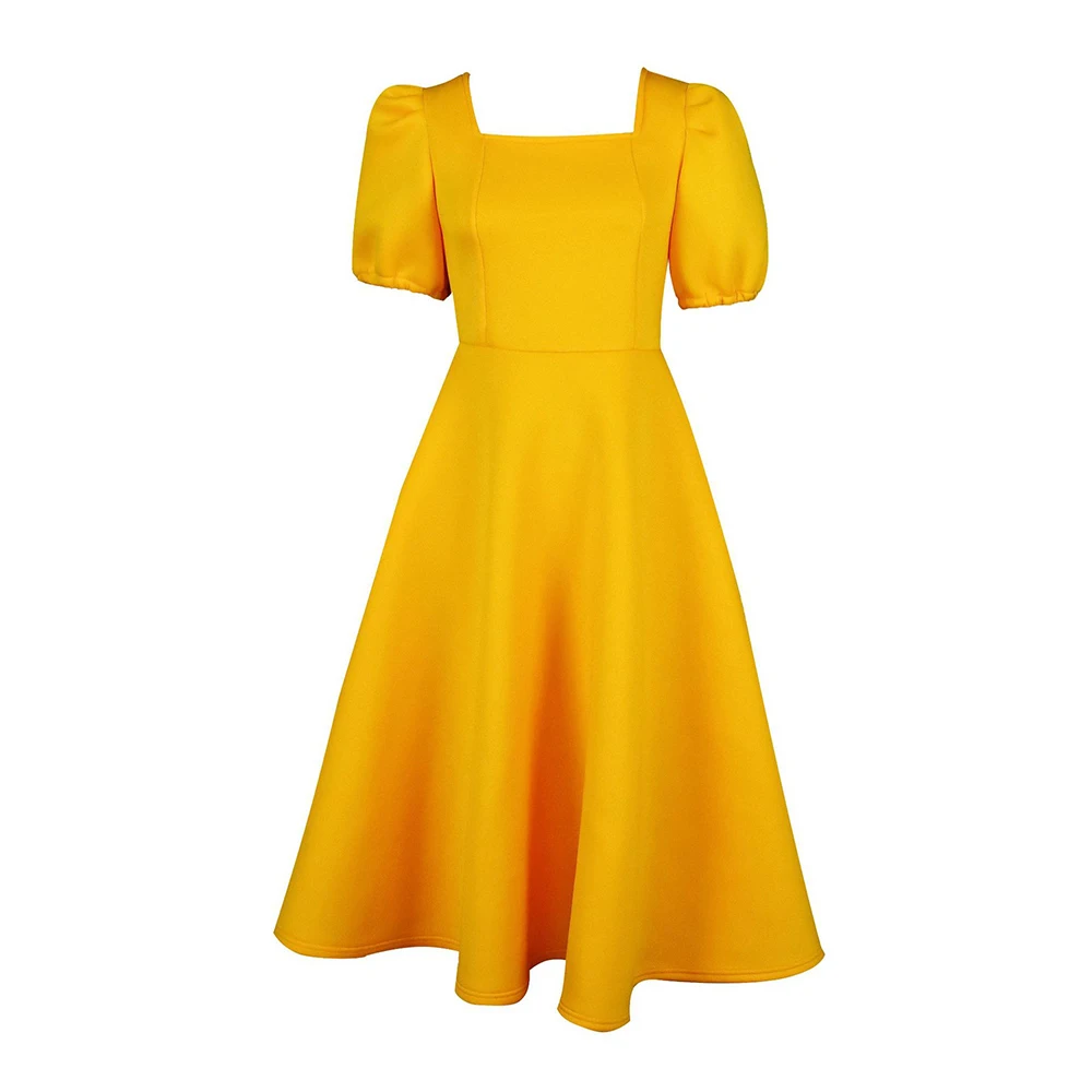 

Women's 2022 Summer New Short-sleeved Pleated Solid Color Large Skirt Party Dress Dress Traf Robe Thegivingmovement