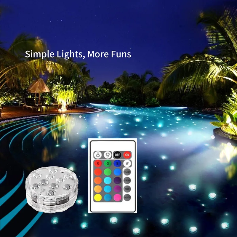 

10 Led Remote Controlled RGB Submersible Light Battery Operated Underwater Night Lamp Vase Bowl Garden Party Decoration Outdoor