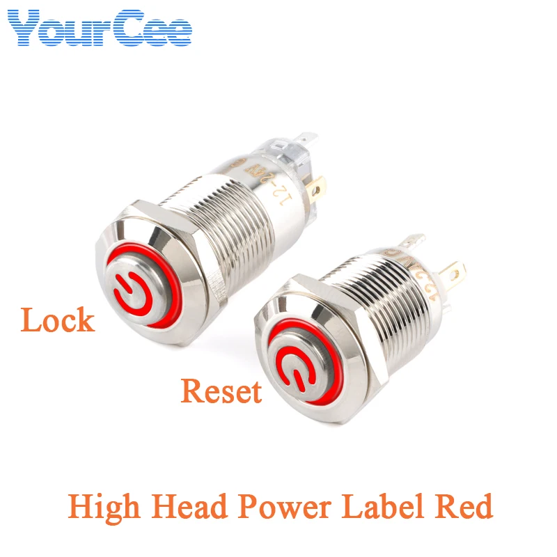 

Металлический кнопочный переключатель 12 мм, 12 В, 24 В, выключатель света, самосброс, блокировка, водонепроницаемый, IP65, кнопочное кольцо, символ мощности, мгновенный GQ12 2P